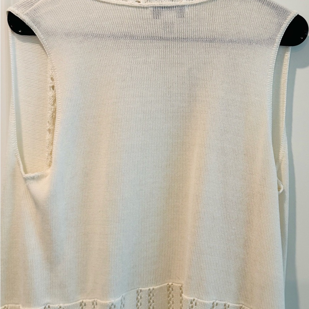 Christopher & Banks Ivory Open Front Crochet Knit Duster Vest Cardigan NWT L - Picture 10 of 12